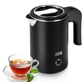 Produktbild: LEBENLANG Reise Wasserkocher Edelstahl Klein 0 5 Liter & BPA-Frei - Reisewasserkocher 600W Energiesparend Energieeffizienz - Mini Camping Kettle Schwarz 0.5 0,5 l, LBL2319