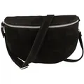 Produktbild: MIRROSI Bauchtasche Damen, Veloursleder, Made in Italy,Umhängetasche; Brusttasche (Schultertasche für jeden Anlass, 28x18x9 cm), Crossbody Bag, Schwarz, gemusterten& verstellbaren Schulterriemen schwarz Große Tasche (28x18x9cm)