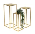 Produktbild: Blumenhocker Metall Gold Eckig Blumenständer Beistelltisch 96506 3er Set Blumen