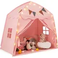 Produktbild: COSTWAY Spielhaus Indoor, Kinderzelt Spielzelt mit Flaggen & Lichterketten, Kinderspielhaus für Kinder 3+ 157x98x148cm Rosa - Rosa