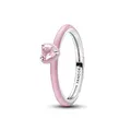 Produktbild: Herzförmiger Sterlingsilberring mit orchideenrosa Kristall und glitzerndem rosa Email