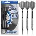 Produktbild: Harrows SUPERGRIP Darts-Set mit weicher Spitze aus 90% Wolfram. Erhältlich in 16 g, 18 g, 20 g – inklusive Supergrip-Schäften, Supergrip-Flights und Reiseetui (18g)