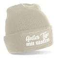 Produktbild: Herzbotschaft Beanie Strickmütze mit Spruch | Geiler Typ mit Glatze | Creme | Unisex SoftTouch angenehm weiche und warme Wintermütze | OneSize Einheitsgröße für Erwachsene