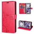 Produktbild: betterfon Hülle Kompatibel mit Motorola Moto G13 / G23 | Premium PU Leder Handyhülle Wallet Case für Moto G13 / G23 | Schutzhülle Blumen Klapphülle Handyhülle | Rot