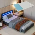Produktbild: Juskys Polsterbett Paris - 120x200 cm - Bettgestell inkl. LED-Beleuchtung, Lattenrost & Matratze - grau - Kunstleder - Einzelbett Jugendbett - Grau
