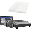 Produktbild: Polsterbett Verona 120x200 Cm Bettgestell Inkl. Led-beleuchtung, Lattenrost & Matratze Webstoff Einzelbett Jugendbett - Juskys
