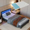 Produktbild: Juskys Polsterbett Paris 120x200 cm - Bettgestell inkl. LED-Beleuchtung, Lattenrost & Matratze - grau - Kunstleder - Einzelbett Jugendbett