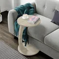Produktbild: [en.casa] Beistelltisch Holeby Couchtisch Sofatisch auf Rollen Betttisch Laptoptisch C-Form Wohnzimmertisch Rolltisch runde Tischplatte Kaffeetisch 56 x Ø 38 cm Abstelltisch Travertin