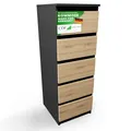 Produktbild: CDF Kommode Anthrazit Artisan Hoch Schubladenschrank mit 5 Schubladen Schmal Komode 40B x 45T x 111H Wohnzimmer Schlafzimmer Flur Schrank Sideboard Highboard viel Stauraum Sideboard Malm Kommode