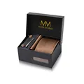 Produktbild: Massi Morino Krawatte Braun mit Einstecktuch Set Herren inkl. Manschettenknöpfe, Krawattennadel und Geschenkbox | Männer Krawattenset zur Hochzeit