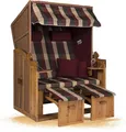 Produktbild: Strandkorb Hanse Ostsee XXL Strandkorb Volllieger 2 Sitzer zerlegt - 120cm breit - Rot Grün Beige Kariert, ideal für Garten, Terrasse oder Balkon