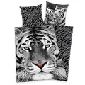 Produktbild: Klaus Herding GmbH Bettwäsche Set weißer Tiger 135 x 200 cm 80 x 80 cm 100% Baumwolle