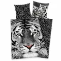 Produktbild: Bettwäsche Set weißer Tiger 135 x 200 cm 80 x 80 cm 100% Baumwolle