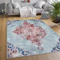 Produktbild: Paco Home Waschbarer Teppich Wohnzimmer Schlafzimmer Vintage Muster Flachgewebe Modern Orientalisch Ornament Pastell, Grösse:140x200 cm, Farbe:Türkis