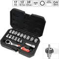 Produktbild: YATO Durchsteck Steckschlüsselsatz Knarrenkasten 1/2' 3/8' Ratschenkasten Nusskasten KFZ Auto Werkzeug Set 17 Tlg.