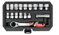 Produktbild: YATO YT-38653, Durchgangs-Steckschlüssel-Set, 17-teilig, Schnellspanner, 1/2 Zoll, 3/8 Zoll, reversibel