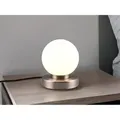 Produktbild: Meinewunschleuchte - Led Tischleuchte Glaskugel Weiß, Fuß Silber - Led Per Touch Dimmbar, Höhe 15cm
