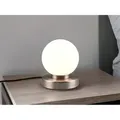 Produktbild: Meinewunschleuchte - Led Tischleuchte Glaskugel Weiß, Fuß Silber - Led Per Touch Dimmbar, Höhe 15cm