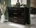 Produktbild: Kommode AURA 4S Schwarz/Schwarz Hochglanz mit goldenen Beinen