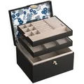 Produktbild: ADEL DREAM Schmuckkästchen Schmuckkasten mit 3 Ebenen Schmuckaufbewahrungsbox Schmuckbox mit Knöpfen Geburtstags- und Feiertagsgeschenke für Damen Töchter und Freunde Schwarz