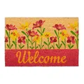 Produktbild: Relaxdays Fußmatte Kokos, Welcome Schriftzug & Blumen-Motiv, Türvorleger innen & außen, Kokosmatte 40 x 60 cm, Natur/rot