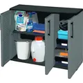 Produktbild: Gartenschrank 3-türig Wetterfest Outdoor Schrank Kunststoff Mehrzweckschrank Aufbewahrungsschrank Allzweckschrank Balkonschrank Haushaltsschrank T... - Grau/Schwarz