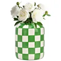 Produktbild: matches21 HOME & HOBBY Blumenvasen Set kariert, grün weiß in Ø 12 x 14 cm - Moderne Keramik Vase als Wohnzimmerdeko