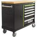 Produktbild: Werkstattwagen Deluxe 6 Schubladen + Tür Leer Werkzeugwagen Massive Arbeitsplatte Anthrazit/grün