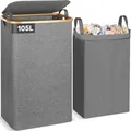 Produktbild: OUSFOT Wäschekorb mit Deckel 105L Wäschesammler faltbar aus 600D Oxford-Gewebe mit Abnehmbarem Wäschesack Bambus-Wäschebox Wäschesortierer Wäschetonne Laundry baskets Grau