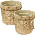 Produktbild: 37280-25cm-s2 Innovativer Blumentopf Geflochten Aus Wasserhyazinthe, Mit Pflanztopf Aus Nachhaltigen Rohstoffen, Rund, 2er Set, 25 Cm Durchmesser - Hmf