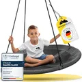 Produktbild: WOLKENGLÜCK® Nestschaukel [Ø 110 cm] - Höhenverstellbare Schaukel Outdoor & Indoor für Kinder und Erwachsene (max. 150 kg) - Tellerschaukel inkl. Montage-Zubehör [Grau]