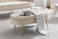 Produktbild: Sitzpouf oval aus Samt Beige/Gold 99x44 cm Sitzhocker Polsterhocker Hocker