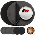 Produktbild: Myir JUN Tischsets Abwaschbar Leder und Untersetzer, Doppelseitigen Platzset Rund Ø 36cm 6er Set rutschfest Glasuntersetzer Platzdeckchen Leder Kunstleder Tischset (Grau Schwarz, 6er Set)