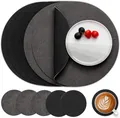 Produktbild: Myir JUN Tischsets Abwaschbar Leder und Untersetzer, Grau Schwarz Ø 36cm 6er Set