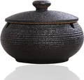 Produktbild: Panngu Wind-Aschenbecher Schwarz Retro Keramik, Aschenbecher mit Deckel, Deko