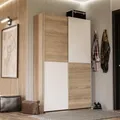Produktbild: Multifunktions-Schiebetürenschrank mit 2 Türen - Weiß und helle Eiche - L120 x T41,6 x H190,5 cm - OZZULA
