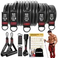 Produktbild: GYMERK Resistance Bands Set, Expander Fitness Mit Gummigriffe, Trainingsplakat, Knöchelriemen, Türanker, Tragtasche, 5er Verschiedene Widerstandsstufen Ideal für Krafttraining