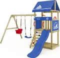 Produktbild: WICKEY Spielturm Klettergerüst DinkyHouse mit Schaukel & Rutsche, Kletterturm mit Sandkasten, Leiter & Spiel-Zubehör - blau