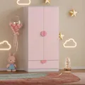 Produktbild: [en.casa] Kinderkleiderschrank Sandnes Garderobenschrank mit 2 Türen und 1 Schublade Kleiderstange Kinderzimmer 123 x 60 x 40 cm Rosa/Weiß