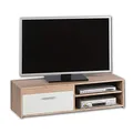Produktbild: Stella Trading Gemma Lowboard in Eiche Sonoma Optik, Weiß-Schlichtes TV-Board mit viel Stauraum für Ihr Wohnzimmer, 120 x 32 x 38 cm