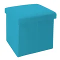 Produktbild: INTIRILIFE Faltbarer Sitzhocker 38x38x38 cm in Himmel BLAU - Sitzwürfel mit Stauraum und Deckel aus Stoff in Leinen Optik - Sitzcube Fußablage Aufbewahrungsbox Truhe Sitzbank