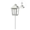 Produktbild: Grablaterne Grablicht 2 wechselbare Spitzen (kugel, Kreuz) Grableuchte mit Erdspieß Grablampe Friedhofslaterne Gartenlaterne weiß (Laterne ohne Kerze)