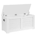 Produktbild: VASAGLE Schuhbank, Sitzbank mit Stauraum, Sitztruhe mit 2 Sicherheitsscharnieren, Aufbewahrungsschrank, Landhausstil, 40 x 100 x 46 cm, für Flur, Schlafzimmer, Wohnzimmer, wolkenweiß LSB061T10