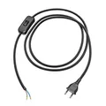 Produktbild: ledscom.de Eurostecker Typ C mit Textilkabel, Schalter, 2 m, schwarz, 2 x 0,75 mm²