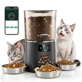 Produktbild: Futterautomat Katze mit APP und Timer, 6 L / 25 Tassen Katzenfutter Automat 3 Näpfe, 3 Trockenmittel Packungen, Anti-Verstopfungssystem, 2.4G WiFi, 10-S Stimmaufnahme Futterspender Katze Hund, Schwarz