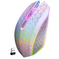 Produktbild: Kabellose RGB Gaming Maus mit USB-C, leisen Klicks und 6 Tasten Weiß - Weiß