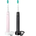 Produktbild: Sonicare 3100 Series HX3675/15, Elektrische Zahnbürste schwarz/rosa, 2x Elektrische Schallzahnbürsten - Schwarz/Rosa