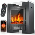 Produktbild: KESSER® LED Kamin mit Heizung elektrisch | Heizlüfter Elektrokamin mit Thermostat, Standkamin mit realistischem Feuer -/ Flammeneffekt per App + Fernbedienung & WLAN – mit Timer,15-35°C, Schwarz