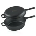 Produktbild: BBQ-Toro Gusseisen Topf mit Pfannendeckel | 5 Liter - schwarz | Gusseisenpfanne Grill, Gusseisen Topf für Gasgrill | Brotbackform, Dutch Oven Set, Gusspfanne, Feuerpfanne, Backofen Feuertopf