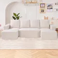 Produktbild: VEVOR Modulares Sofa U-förmiges Ecksofa Schlafsofa mit hochelastischem Schaumstoff & hoher Dichte, gepolstertes Cordsofa (545 kg belastbar) mit Kissen für Wohnzimmer Apartment Beige